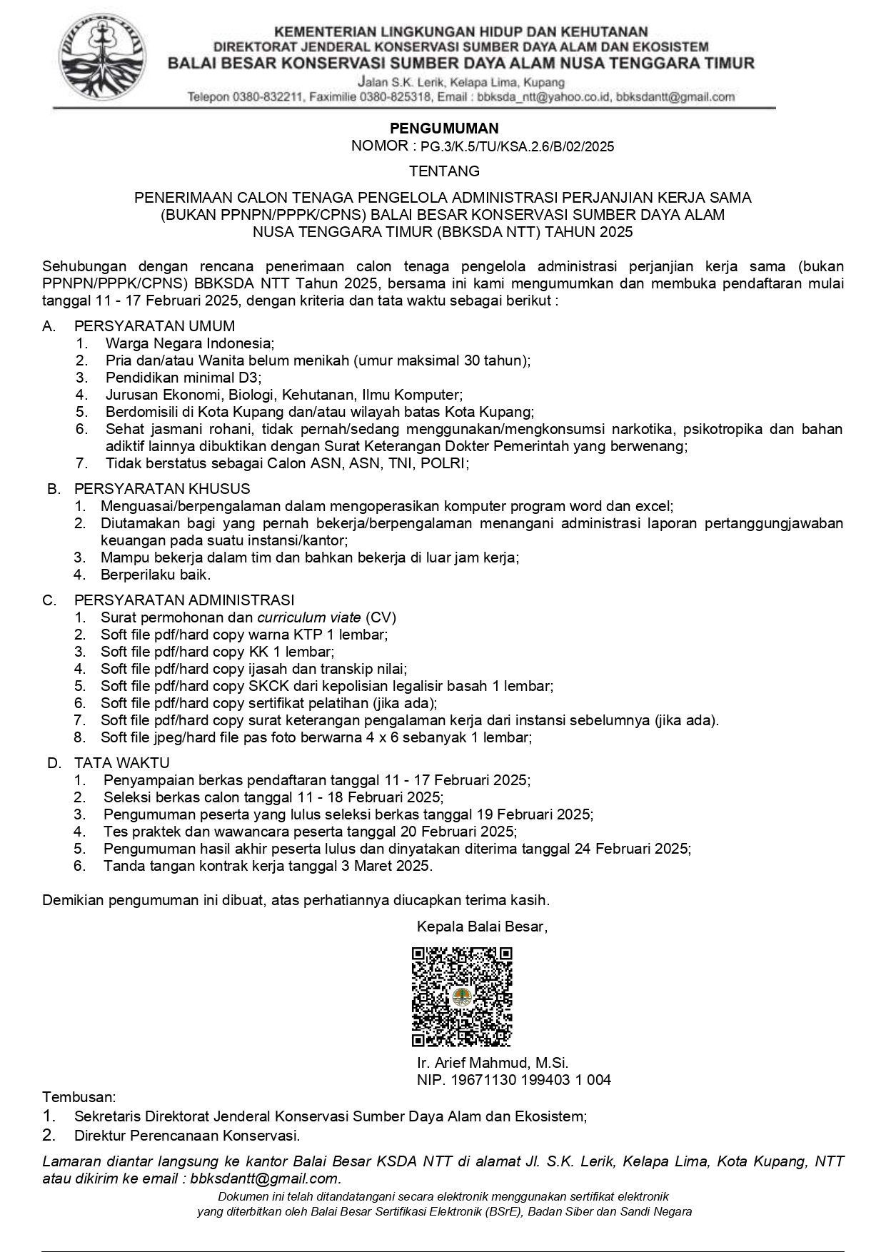 DIBUTUHKAN CALON TENAGA PENGELOLA ADMINISTRASI PERJANJIAN KERJA SAMA BALAI BESAR KONSERVASI SUMBER DAYA ALAM  NUSA TENGGARA TIMUR TAHUN 2025
